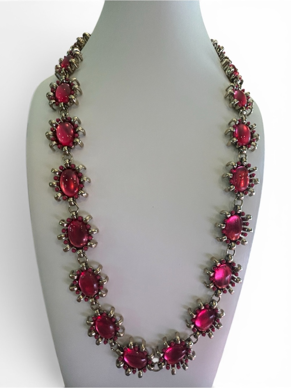 Vintage Coldwater Creek Pink Glass Cabochon Statement Necklace